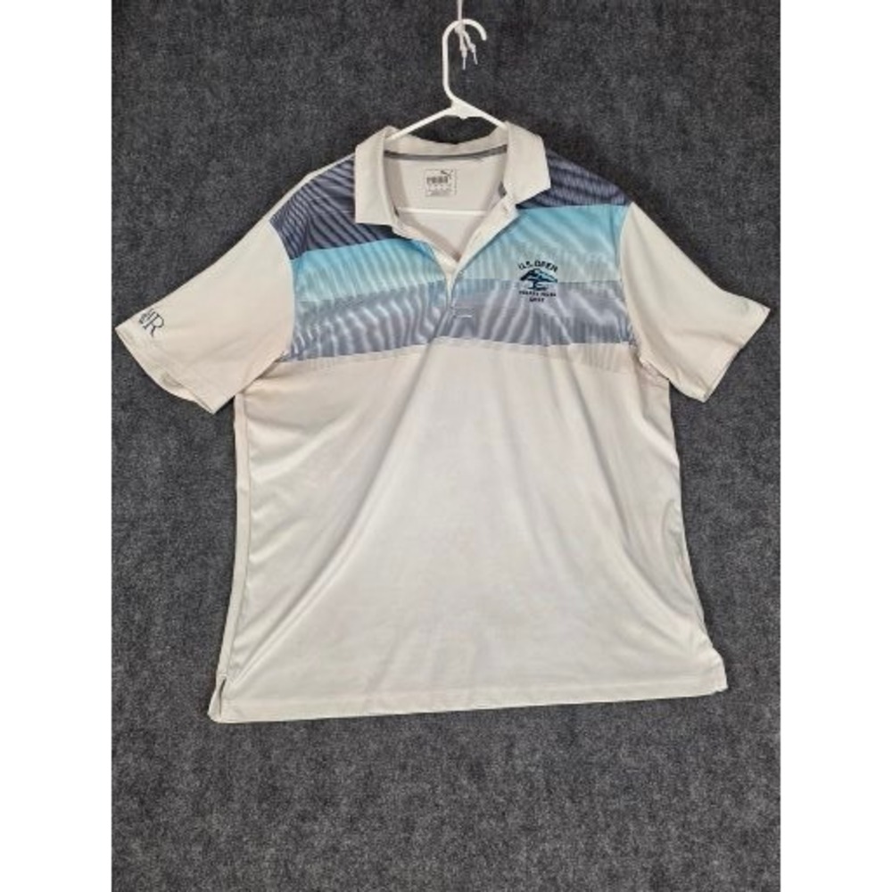Puma Mens US Open Torrey Pines 2021 Golf Polo Shirt White Blue Large Activewear‎